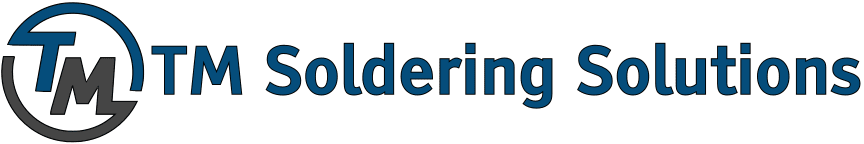Logo for TM Soldering Solutions. The logo features the letters "TM" in blue and gray inside a circular outline, followed by the words "TM Soldering Solutions" in blue and gray text, reflecting expertise in Automated Soldering Systems.